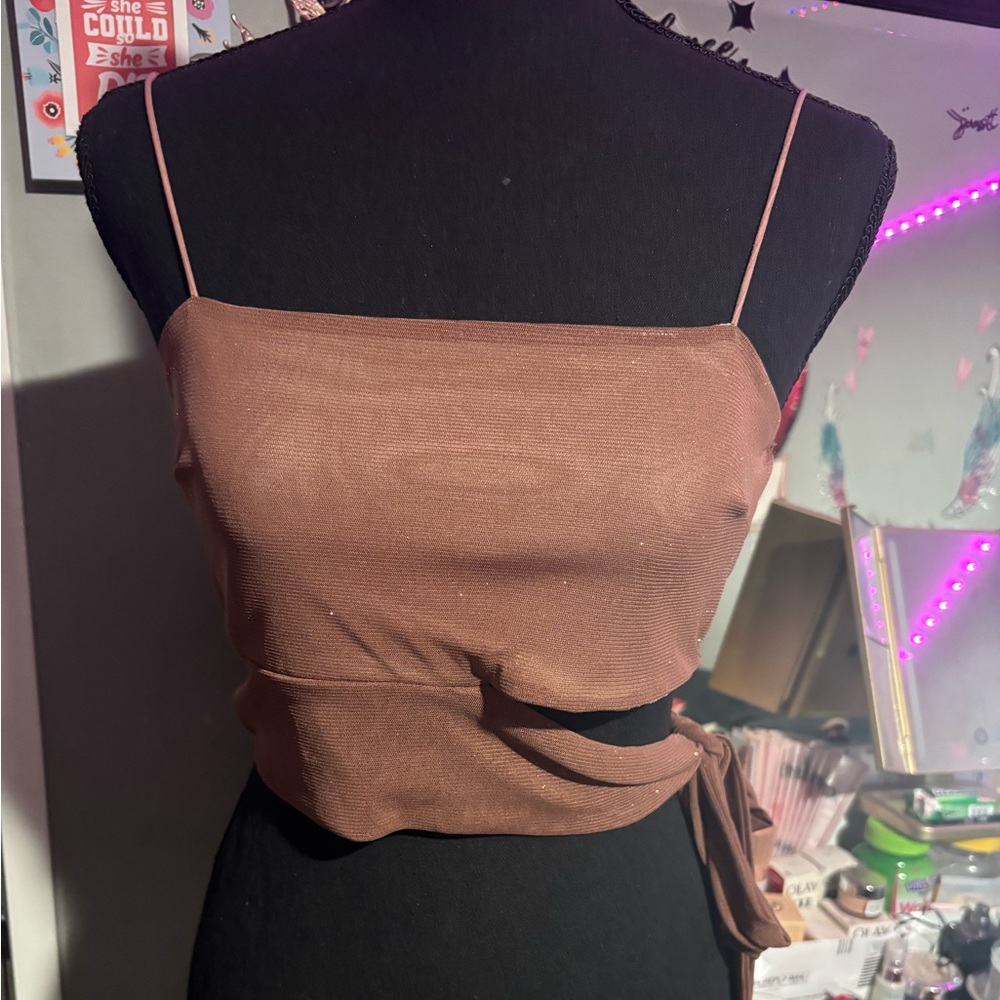โจJosh Brown- Shimmery Wrap-Around Tie Crop Top Camiโจ